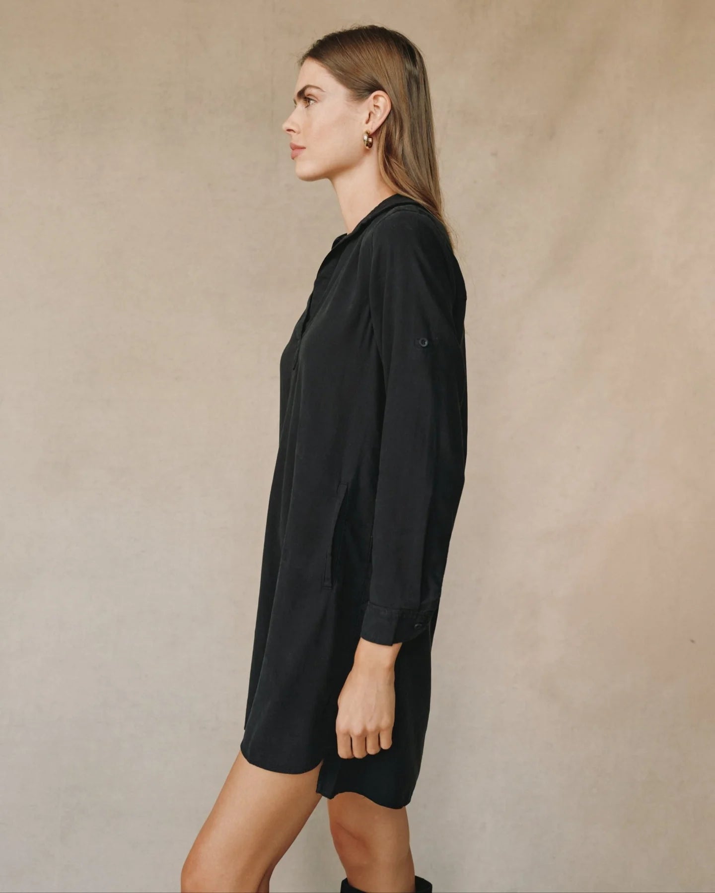 bella dahl long sleeve a-line shirt dress vintage black