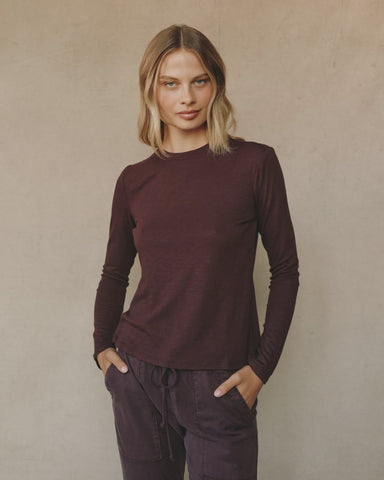 Bella Dahl Long Sleeve Crew Neck Tee - Pinot Noir