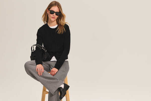 Velvet Angelica Cotton Cashmere Cardigan in Black