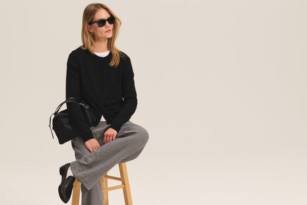 Velvet Angelica Cotton Cashmere Cardigan in Black