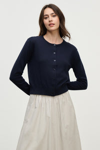 Velvet Violette Lux Cotton Cashmere Cardigan in Navy