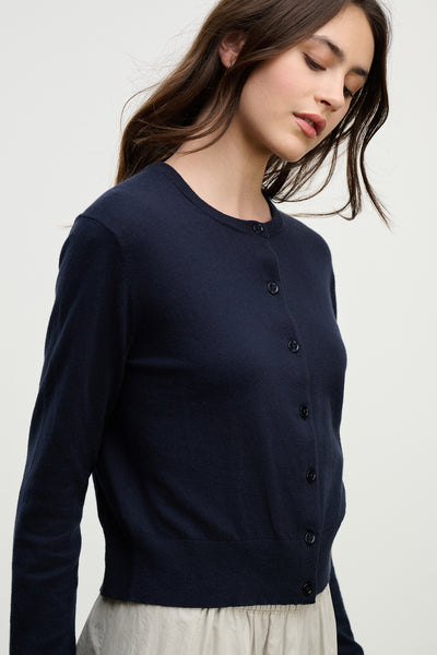 Velvet Violette Lux Cotton Cashmere Cardigan in Navy