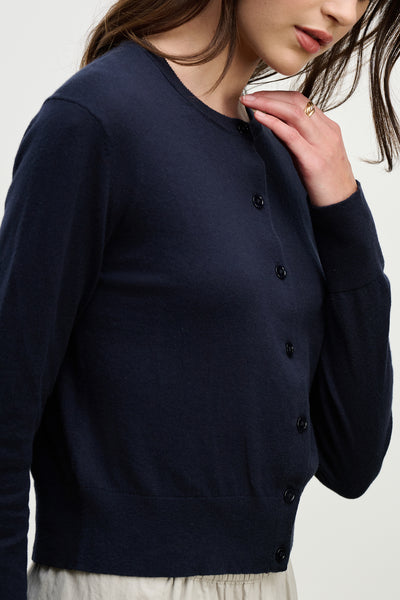 Velvet Violette Lux Cotton Cashmere Cardigan in Navy