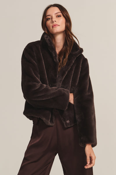Velvet Sheena Lux Fur Jacket in Espresso