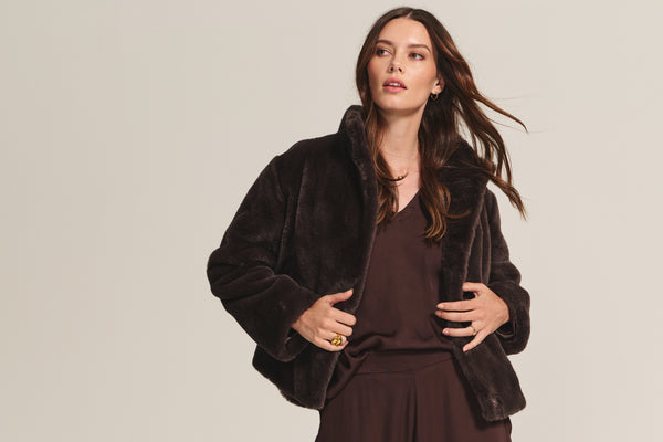 Velvet Sheena Lux Fur Jacket in Espresso