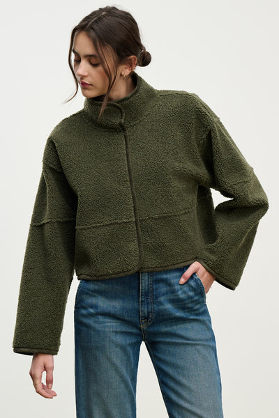 Velvet Kelly Lux Sherpa Reversible Jacket in Army