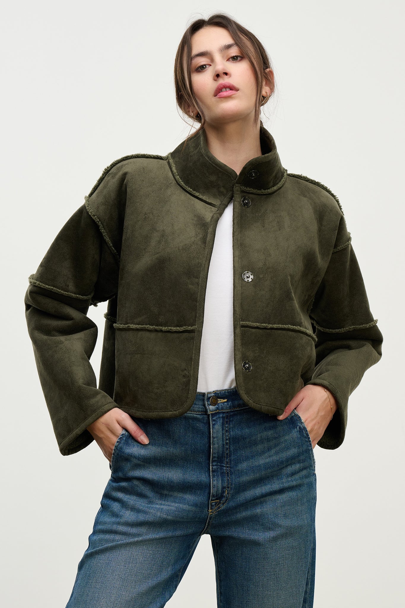 Velvet Kelly Lux Sherpa Reversible Jacket in Army