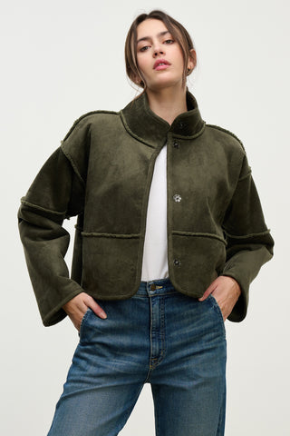 Velvet Kelly Lux Sherpa Reversible Jacket in Army