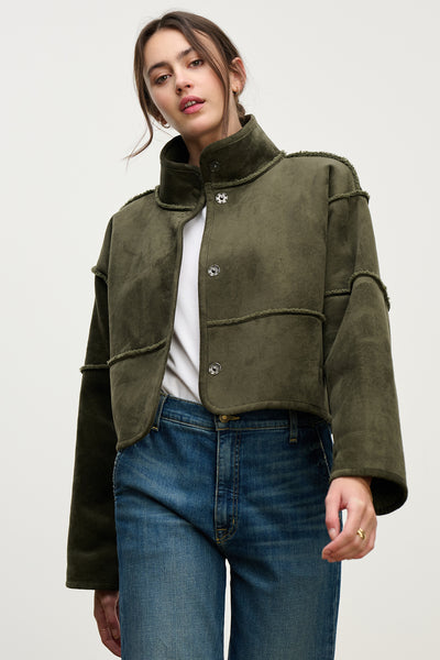 Velvet Kelly Lux Sherpa Reversible Jacket in Army