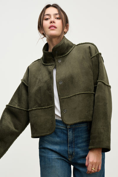 Velvet Kelly Lux Sherpa Reversible Jacket in Army