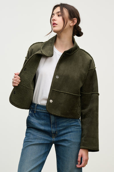 Velvet Kelly Lux Sherpa Reversible Jacket in Army