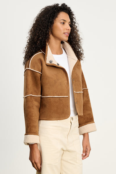 Velvet Kelly Lux Sherpa Reversible Jacket in Tobacco