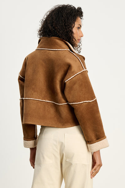 Velvet Kelly Lux Sherpa Reversible Jacket in Tobacco
