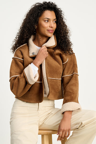 Velvet Kelly Lux Sherpa Reversible Jacket in Tobacco