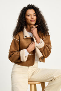 Velvet Kelly Lux Sherpa Reversible Jacket in Tobacco