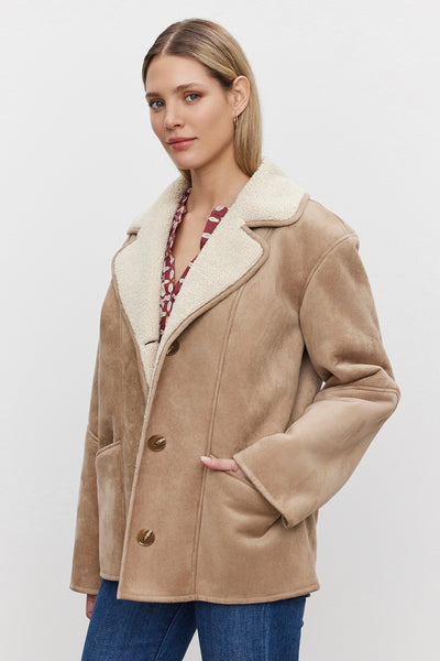 Velvet Molly Lux Sherpa Collared Jacket in Sand