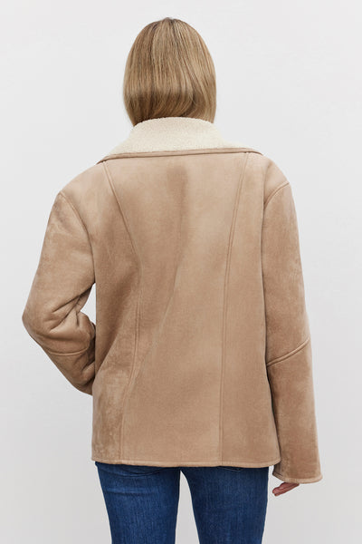 Velvet Molly Lux Sherpa Collared Jacket in Sand