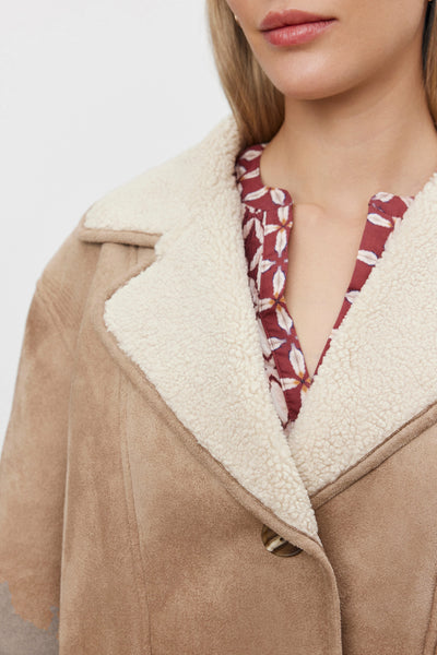 Velvet Molly Lux Sherpa Collared Jacket in Sand