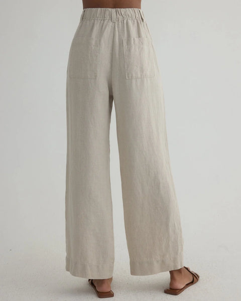 Bella Dahl Pleated Wide Leg Pant in Linen Sand