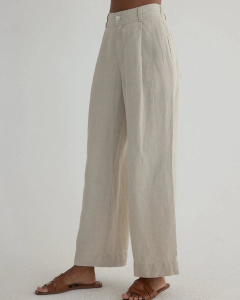 Bella Dahl Pleated Wide Leg Pant in Linen Sand