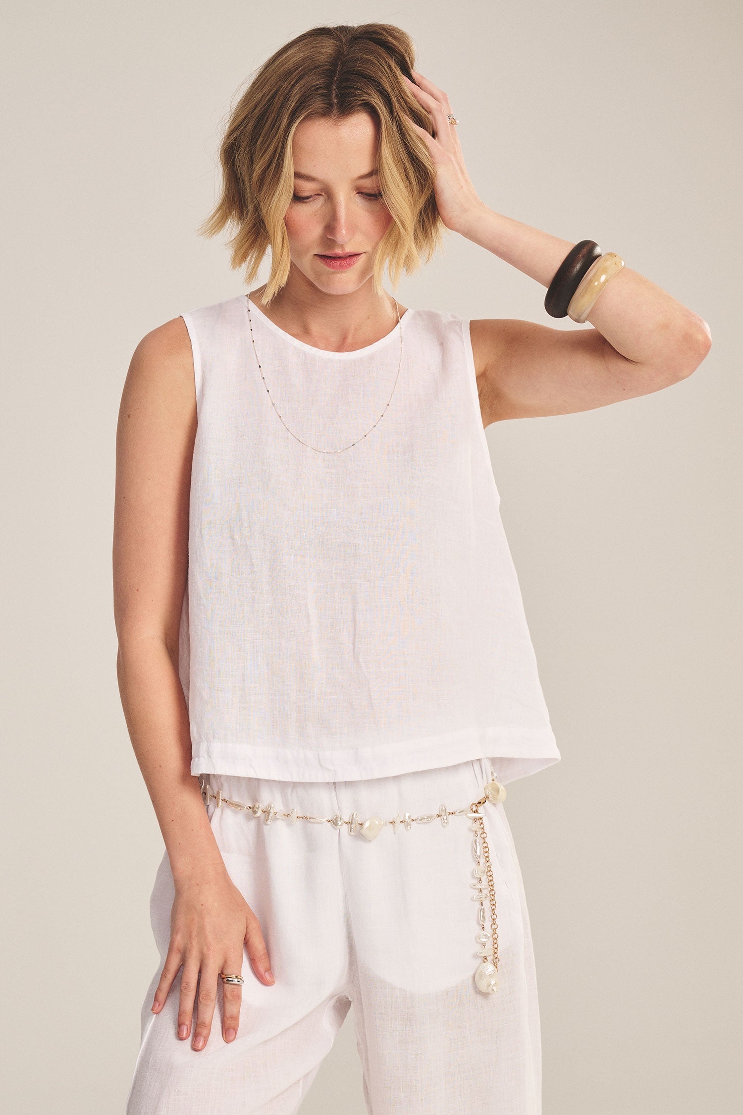 Velvet Maxine Woven Linen Sleeveless Top in White