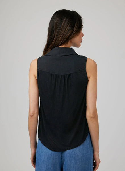 Bella Dahl Mixed Sleeveless Button Down in Black