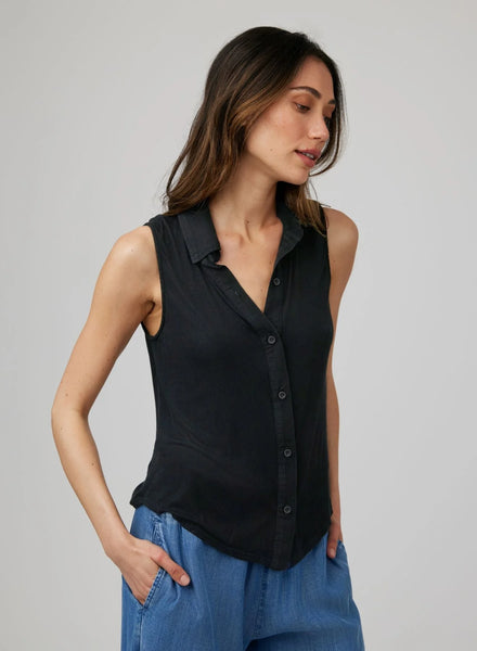 Bella Dahl Mixed Sleeveless Button Down in Black