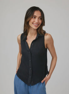 Bella Dahl Mixed Sleeveless Button Down in Black