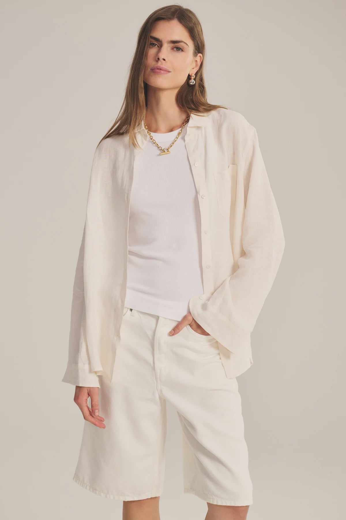 Velvet Mulholland Woven Linen Top in Cobble