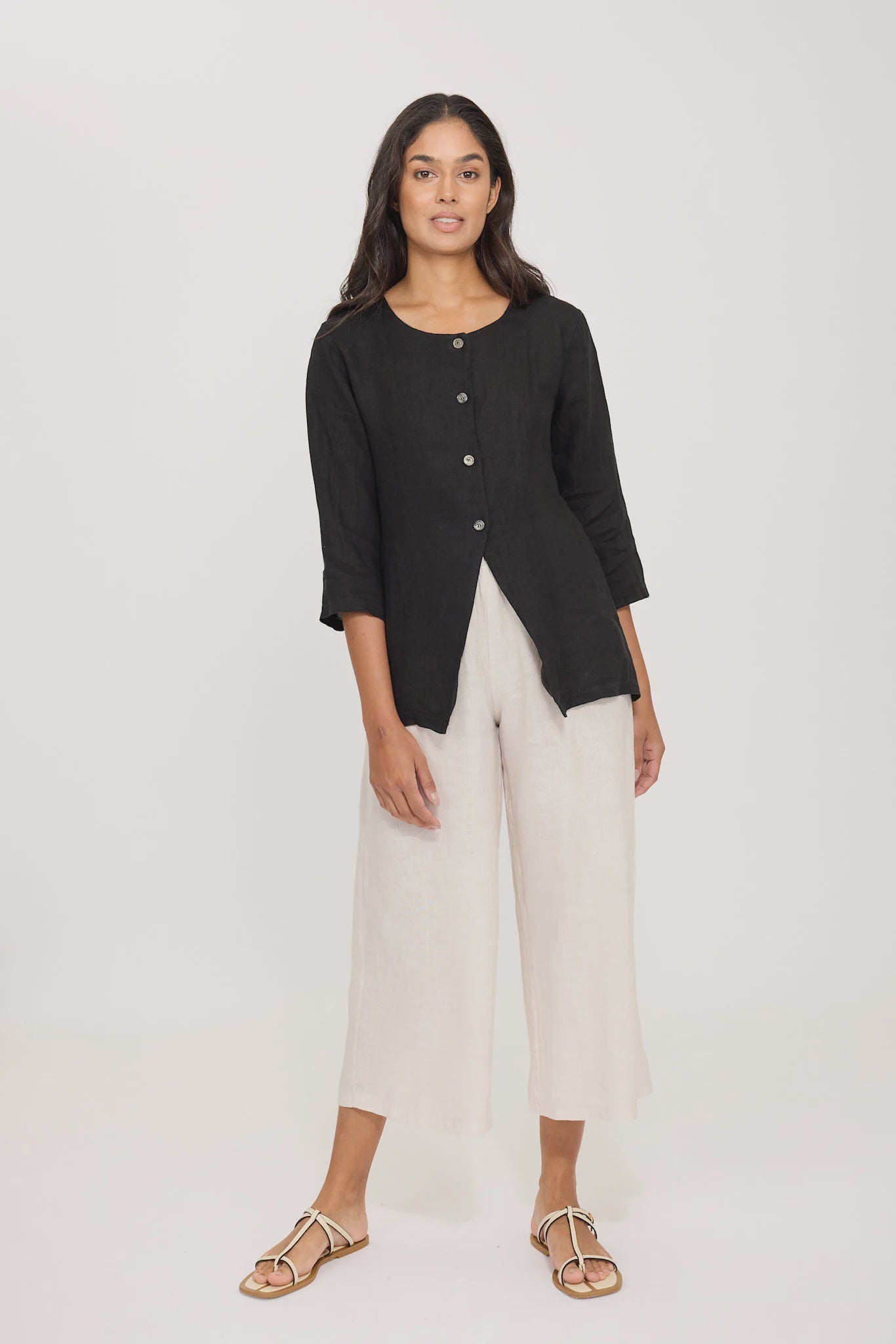 Pistache Cropped Linen Pant with Pockets in Buff Beige