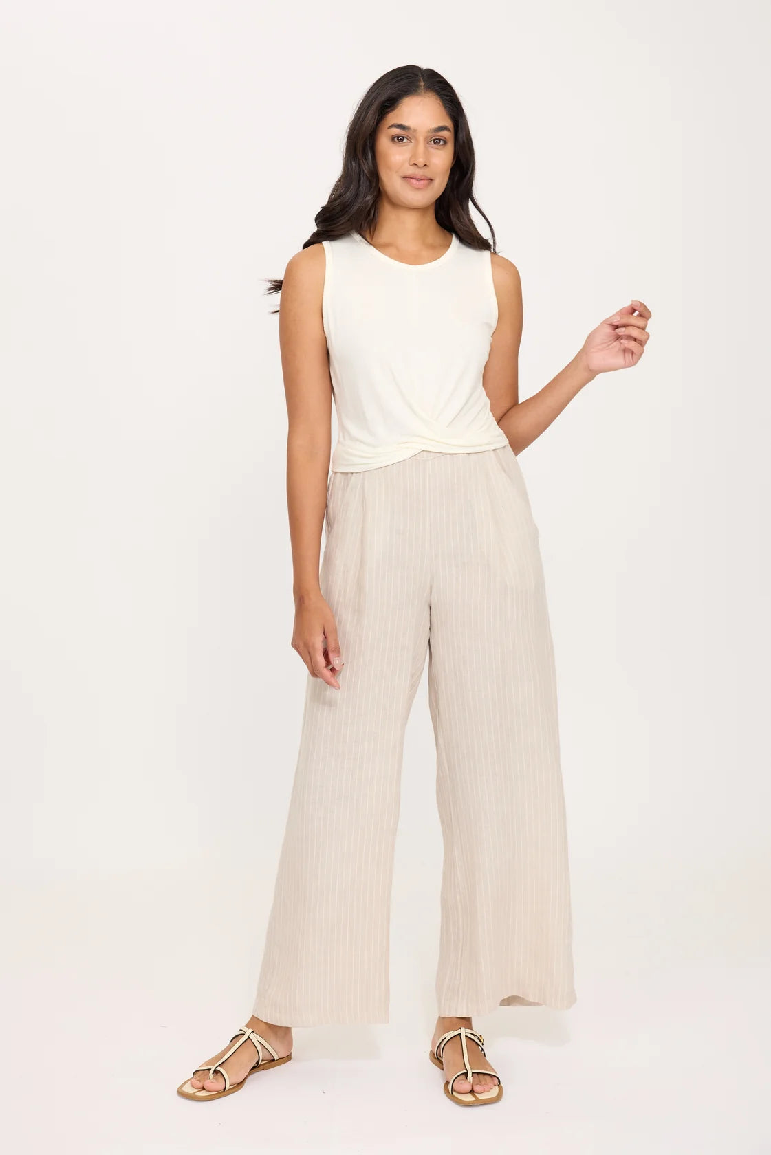 Pistache Second Skin Viscose Tied Tank in White