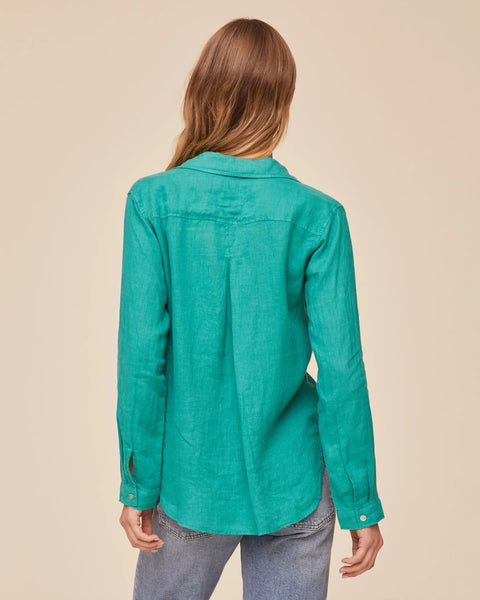 Bella Dahl Linen Pocket Button Down in Aqua Green
