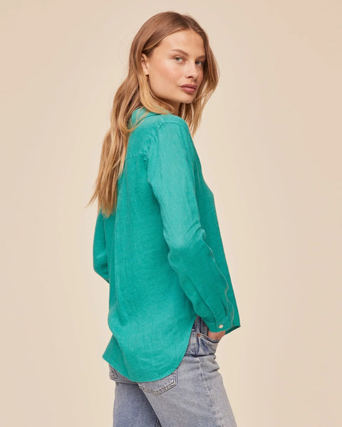 Bella Dahl Linen Pocket Button Down in Aqua Green