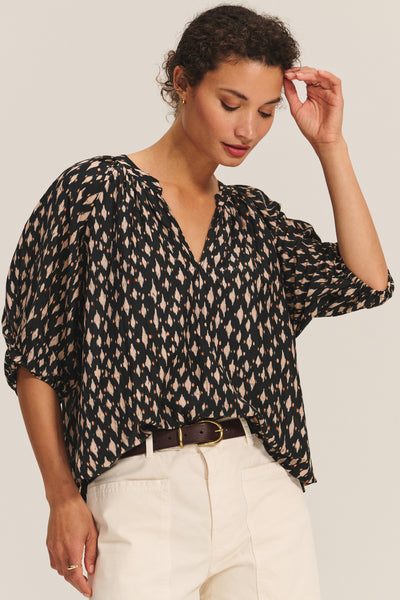 Velvet Harmony Printed Cotton Blend Top in Nightfall