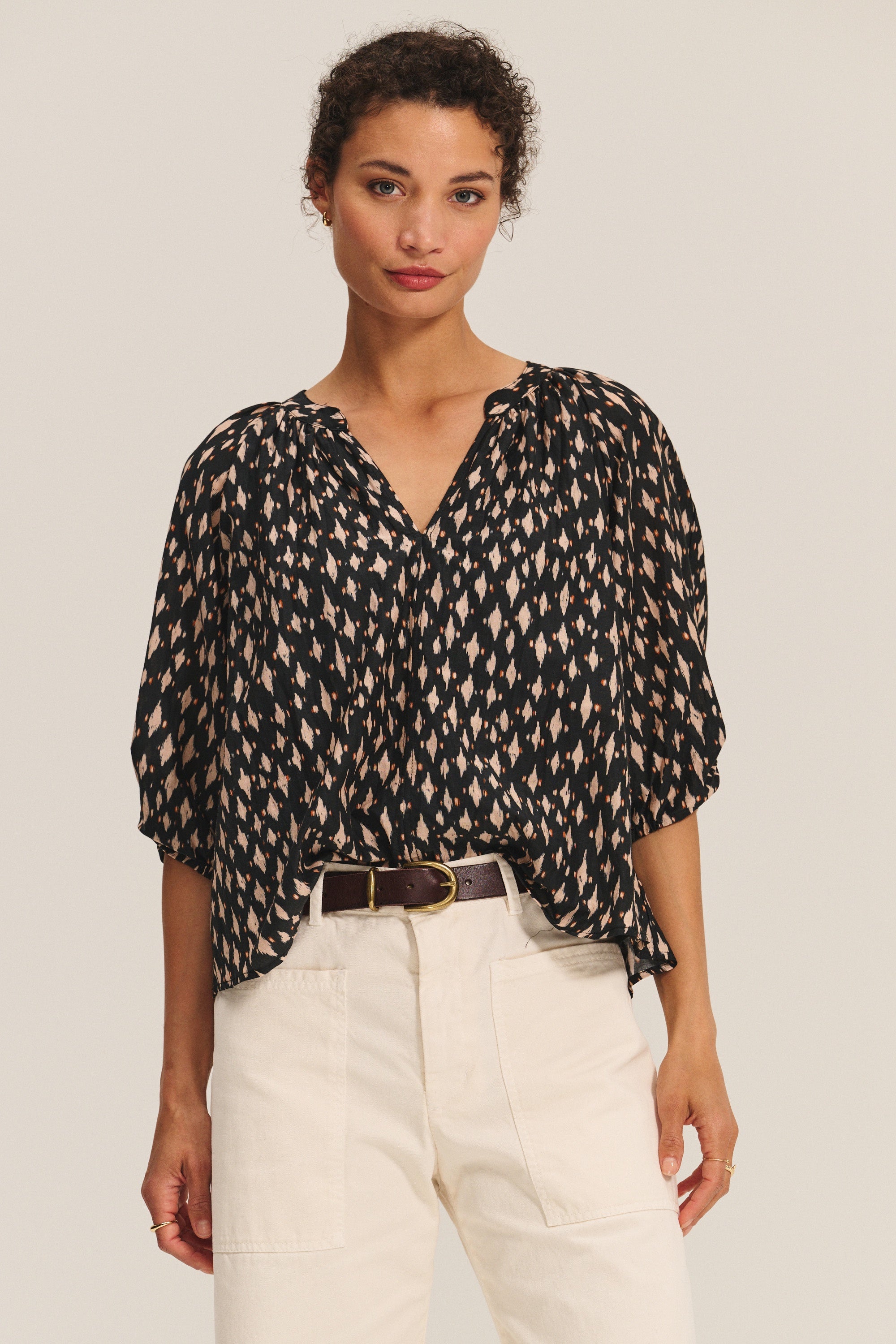 Velvet Harmony Printed Cotton Blend Top in Nightfall