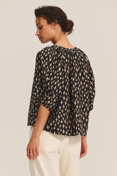Velvet Harmony Printed Cotton Blend Top in Nightfall