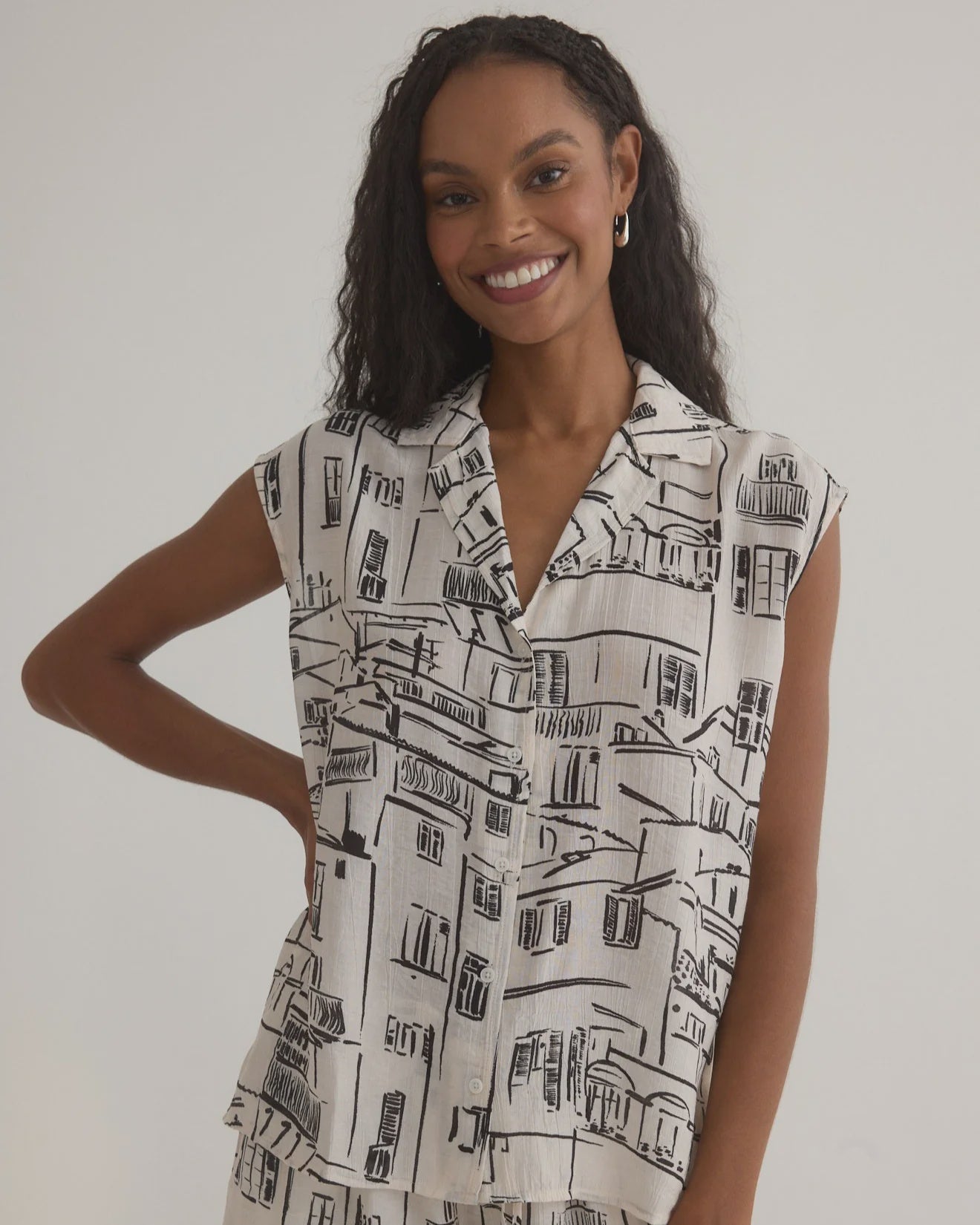 Bella Dahl Capri Collar Cap Sleeve in Amalfi Sketch Print