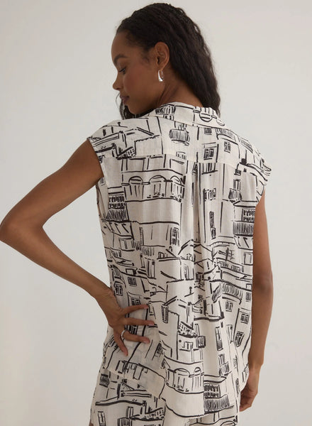 Bella Dahl Capri Collar Cap Sleeve in Amalfi Sketch Print