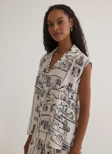 Bella Dahl Capri Collar Cap Sleeve in Amalfi Sketch Print