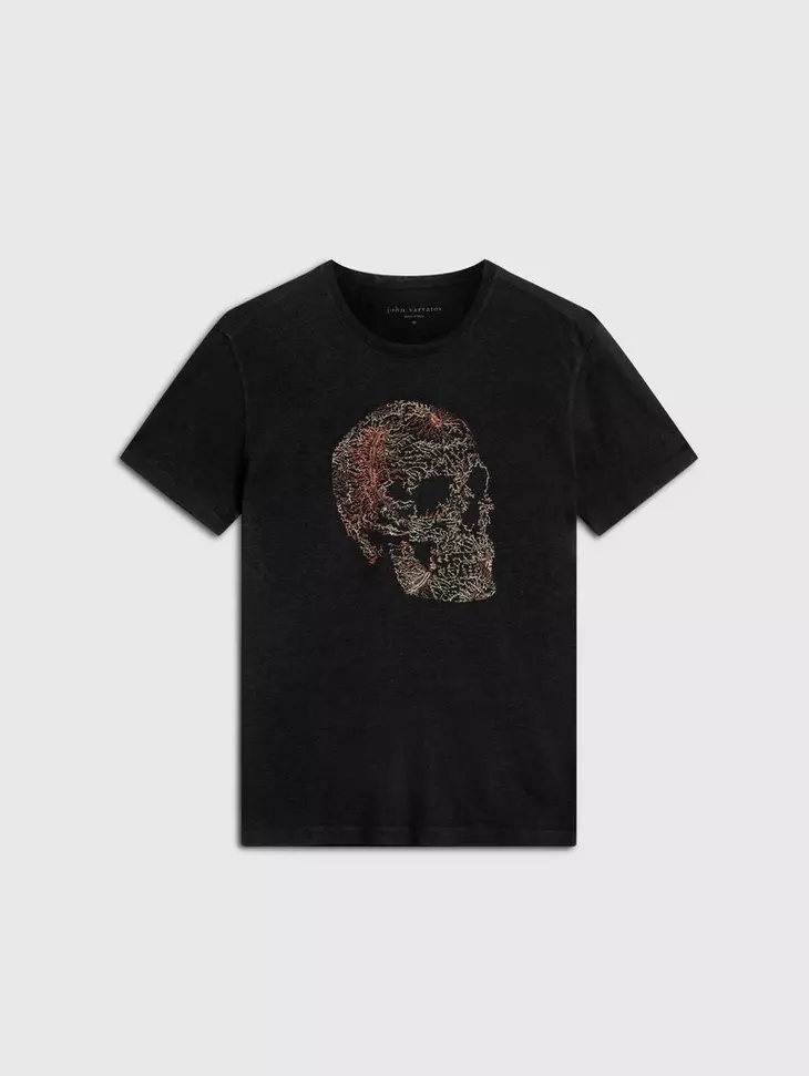 John Varvatos EMBROIDERED SKULL Crew - Black