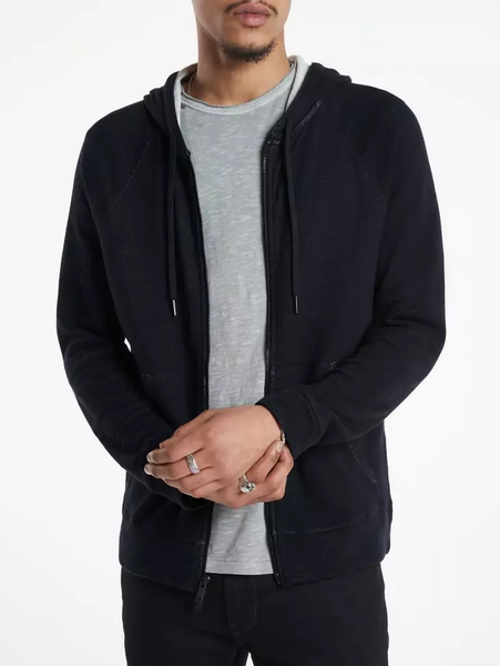 John Varvatos Providence Double Knit Plaited Hoodie- Black