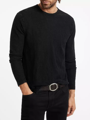 John Varvatos Beacon Jacquard Cheetah LS Crew  - Black