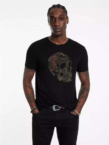 John Varvatos EMBROIDERED SKULL Crew - Black