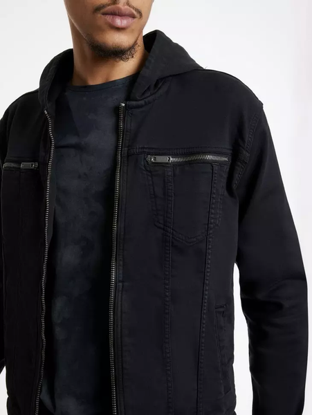 John Varvatos Scott Stretch Hooded Jean Jacket - Black