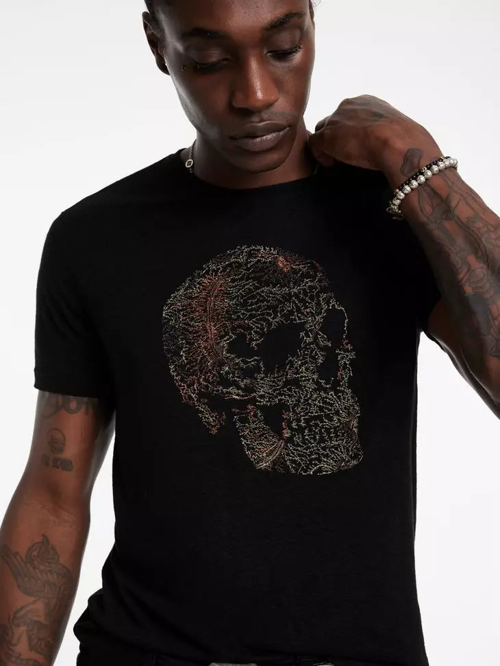 John Varvatos EMBROIDERED SKULL Crew - Black