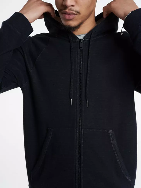 John Varvatos Providence Double Knit Plaited Hoodie- Black