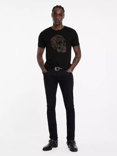 John Varvatos EMBROIDERED SKULL Crew - Black