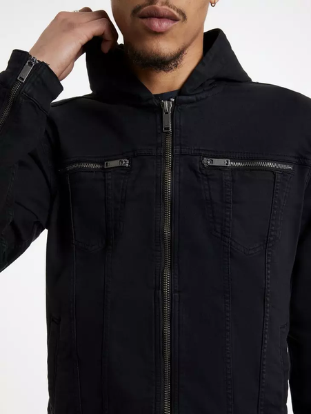 John Varvatos Scott Stretch Hooded Jean Jacket - Black