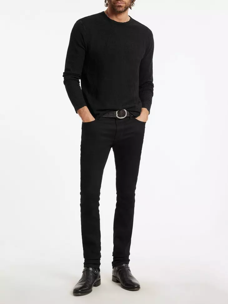 John Varvatos Beacon Jacquard Cheetah LS Crew  - Black