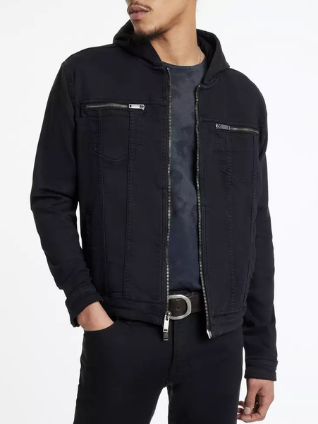 John Varvatos Scott Stretch Hooded Jean Jacket - Black